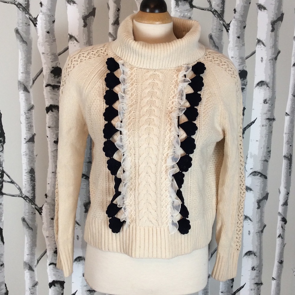 J Crew Creme Cable Knit Cowl Neck Sweater